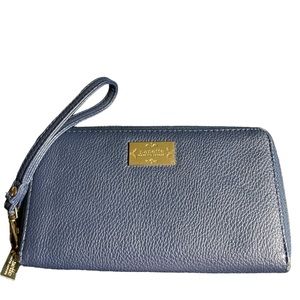 Nanette Lepore Blue Pebbled Leather Zip Around Long Wallet Or Wristlet